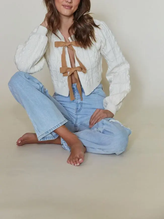 Cable Knit Bow Cardigan