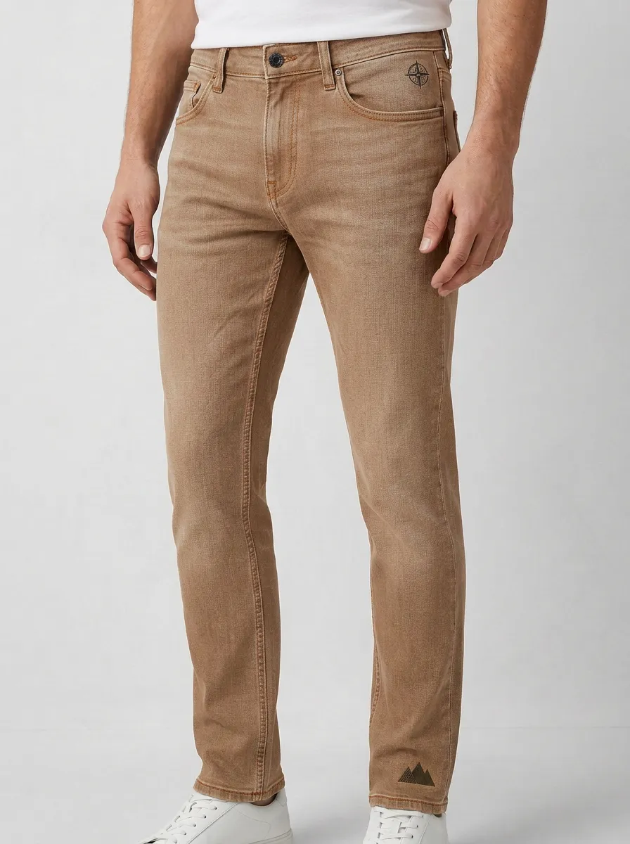Men's Versatile All Day Mountain Logo Embroidered Stretch Denim Jeans