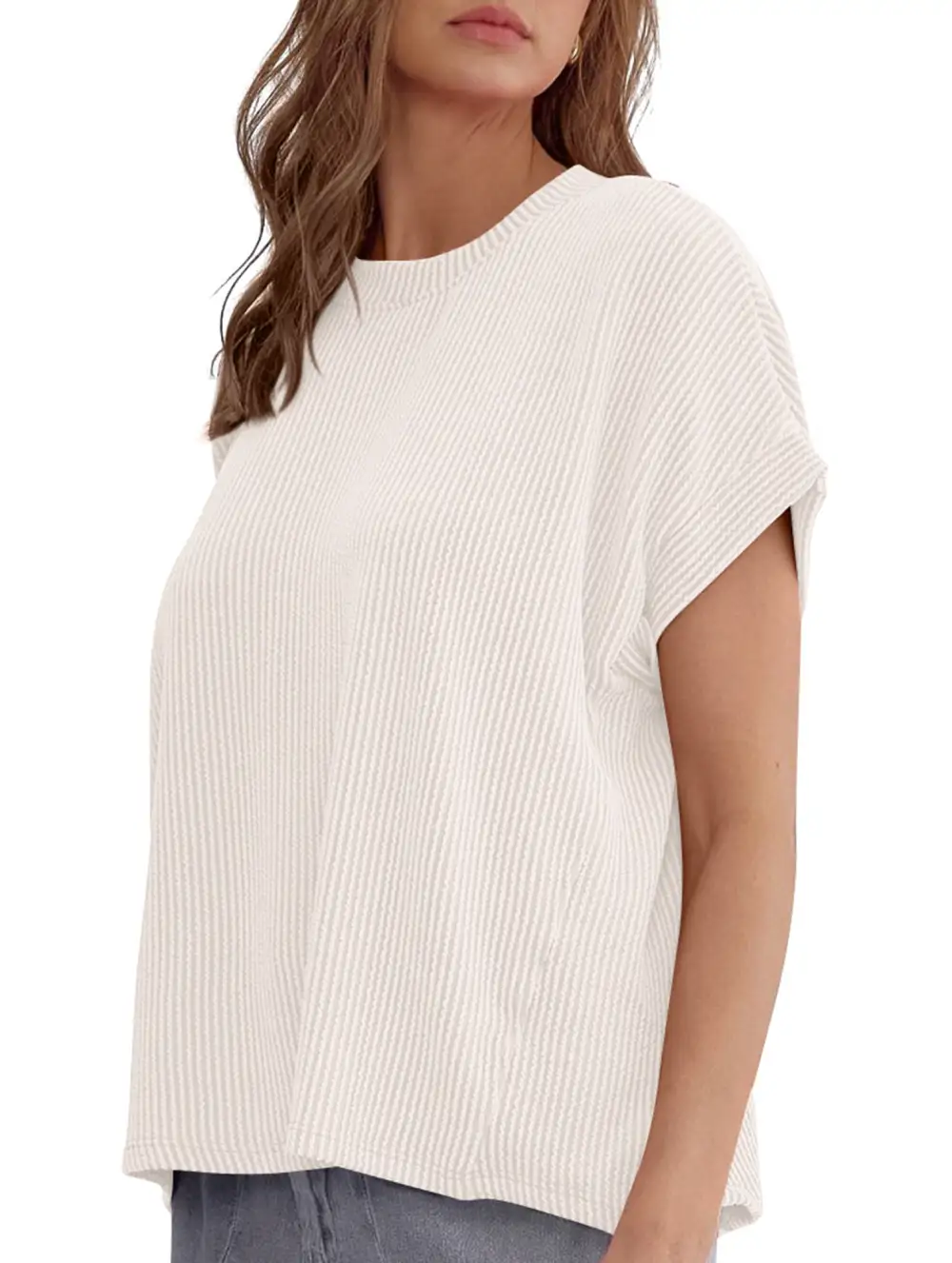 Ribbed Knit Crew Neck Tee