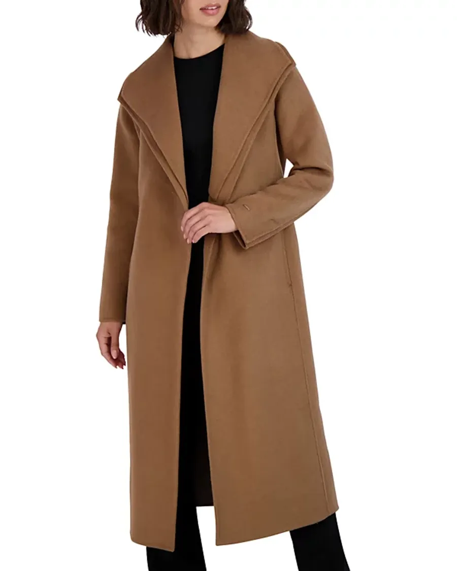 Long Sleeve Belted Wrap Coat