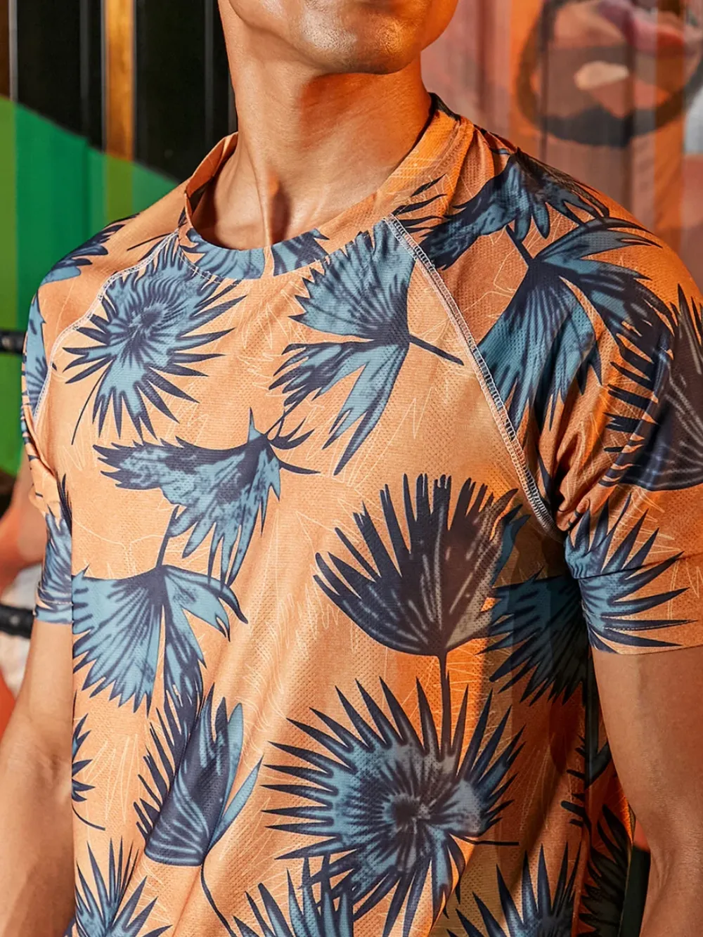 Tropical Leaf Print Athletic T Shirt