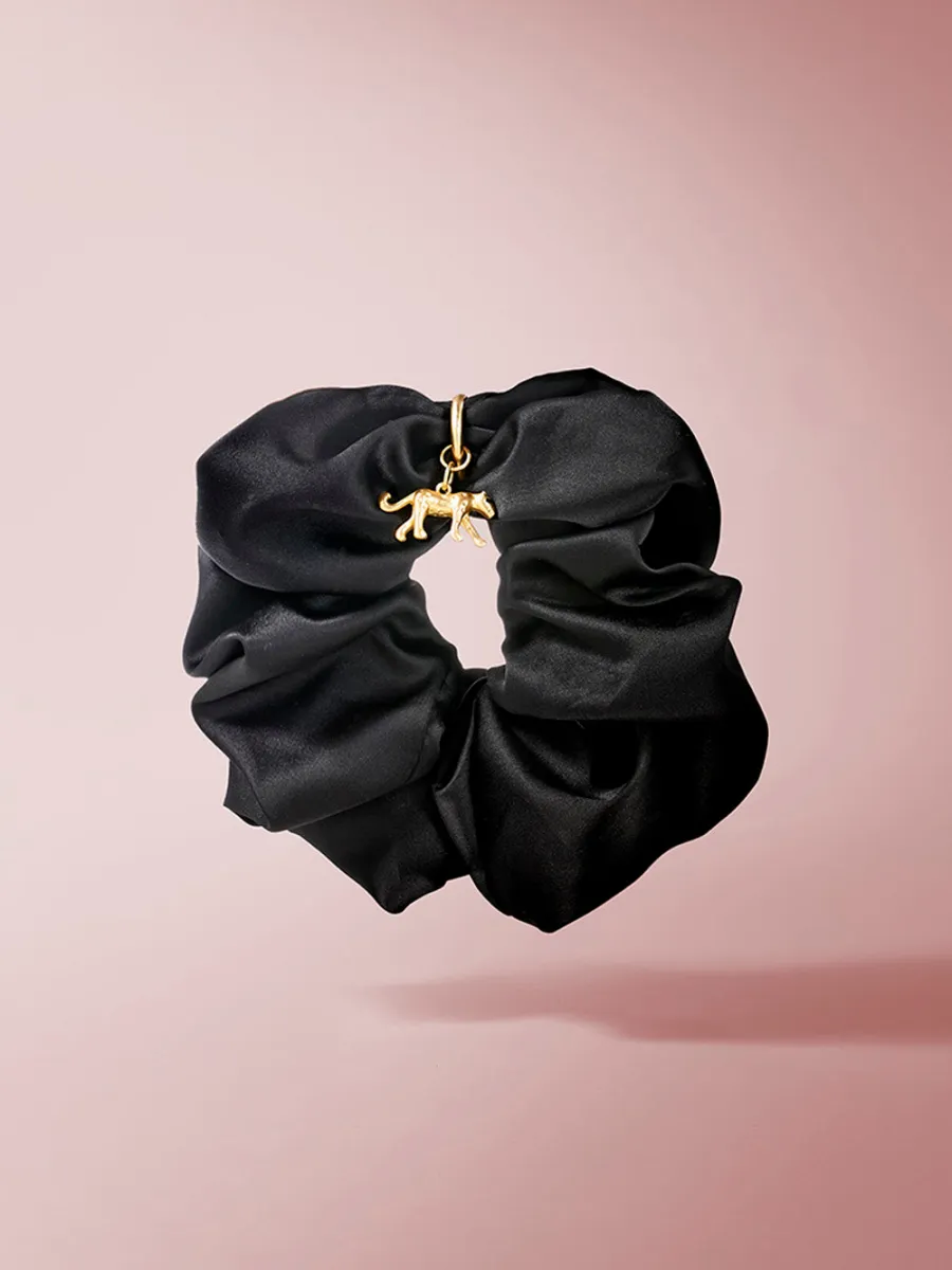 Satin Panther Charm Scrunchie