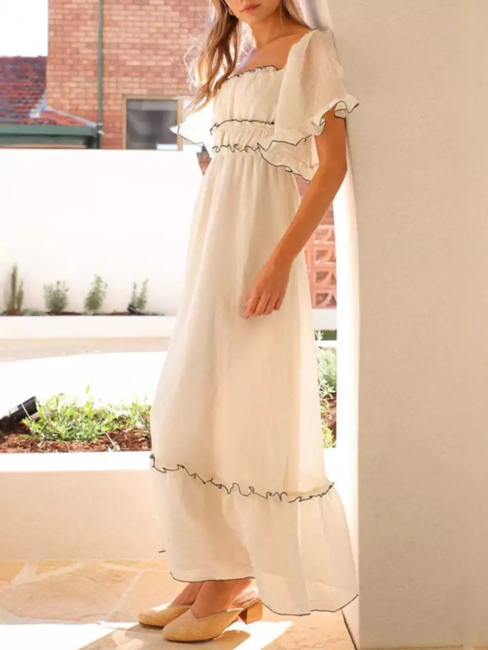 Ruffle Tiered Short Sleeve Maxi Dress