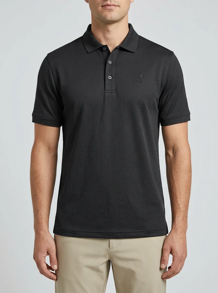 Athletic Flag-Motif Embroidered Golf Polo Shirt