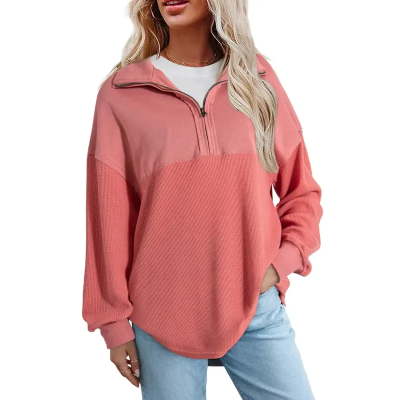 🔥Last Day💥Women's Half-Zip Waffle Knit Sweater🔥8-Pack Only $24