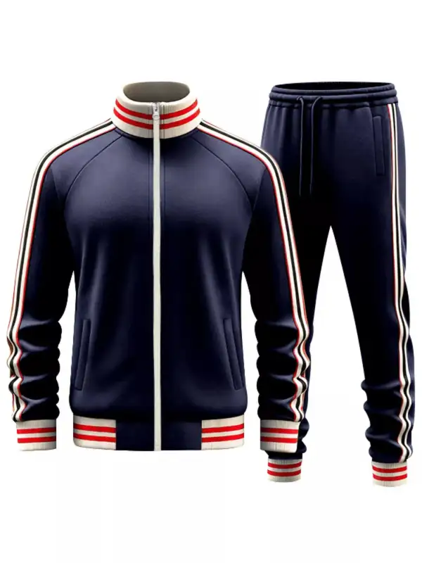 Men's Full Size Striped Zip Up Outerwear