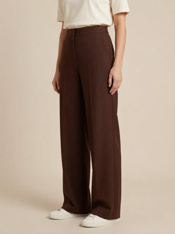 Minimal Wide-Leg Pinstripe Printed Women's Wide-Leg Pants