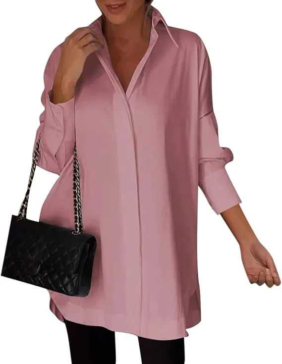 5PACK-Solid Color Irregular Side Long Sleeve Shirt