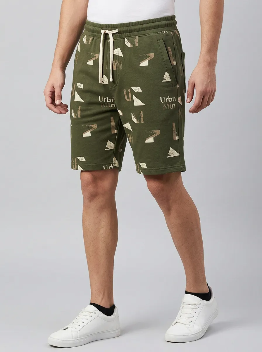 Men's Geometric Mountain Letter Graphic Running Printed Sweat Shorts