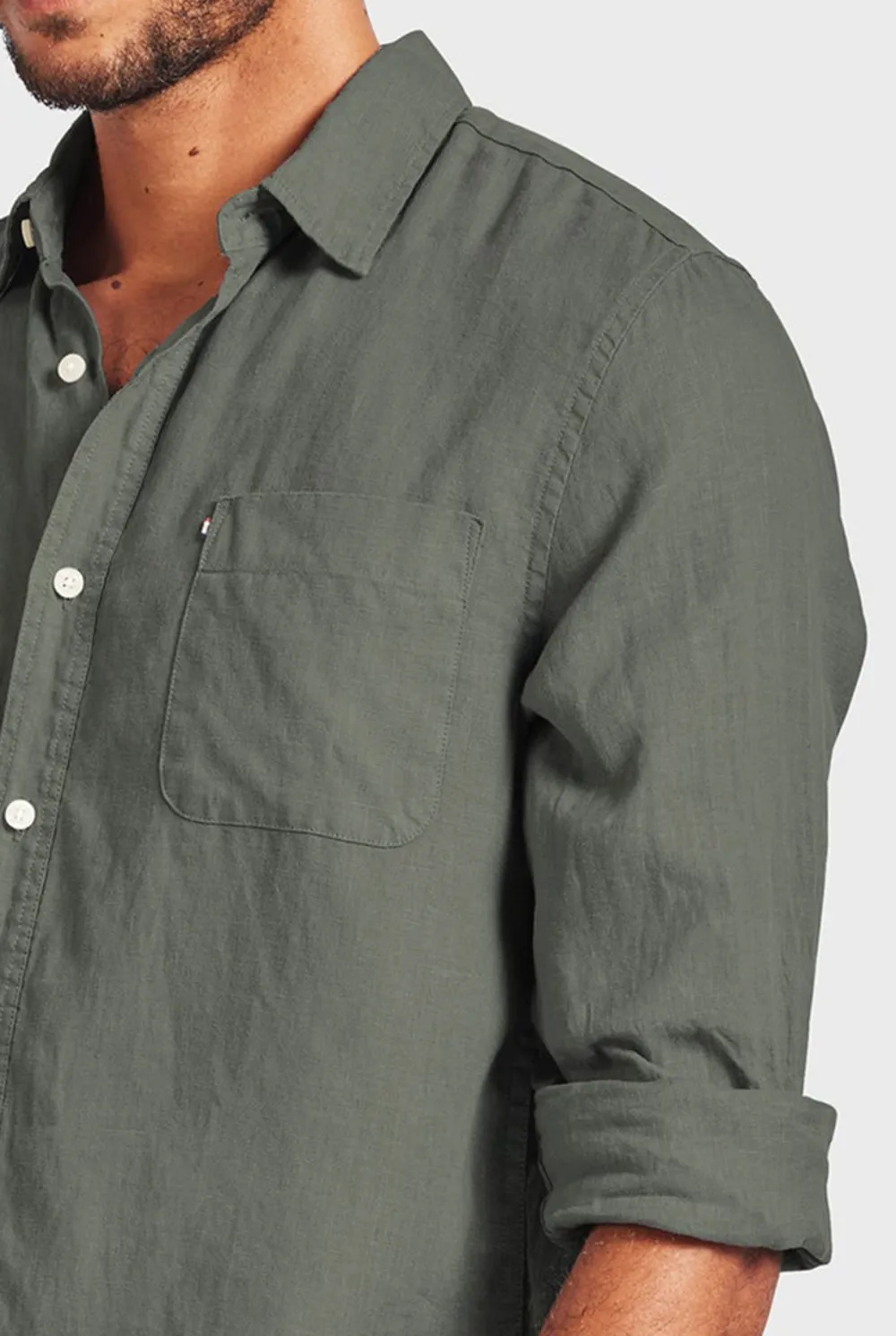 Green Linen Point Collar Shirt