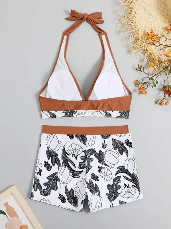 High Waist Boxer Panel Bikini Top Swim Set