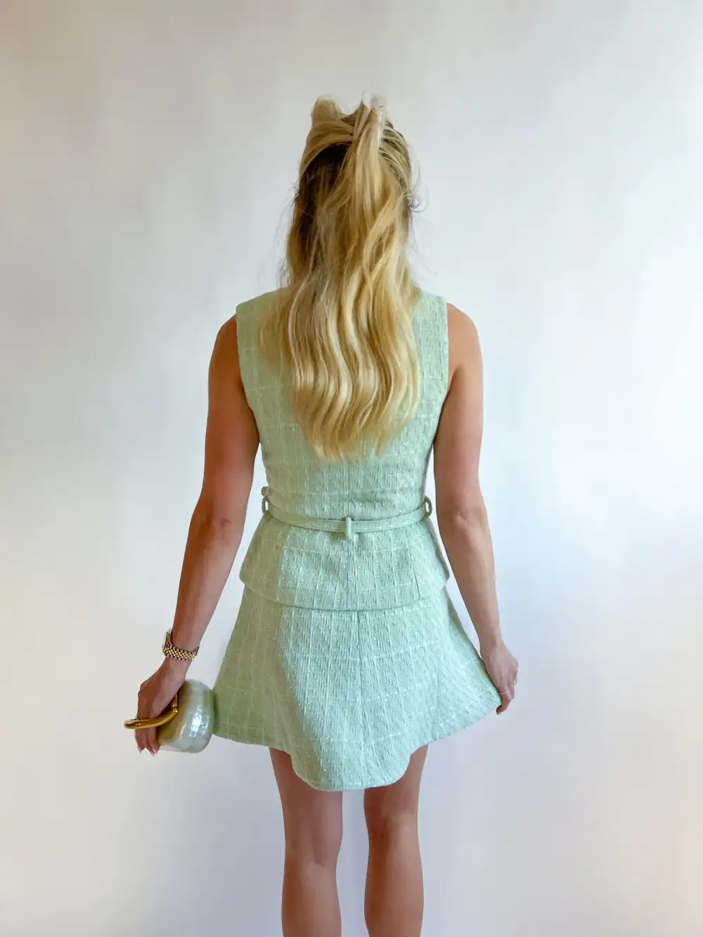 Textured Mini Skirt Button Detail