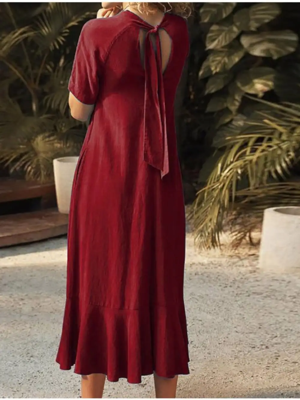 V Neck Pocketed Short Sleeve Dress Casual