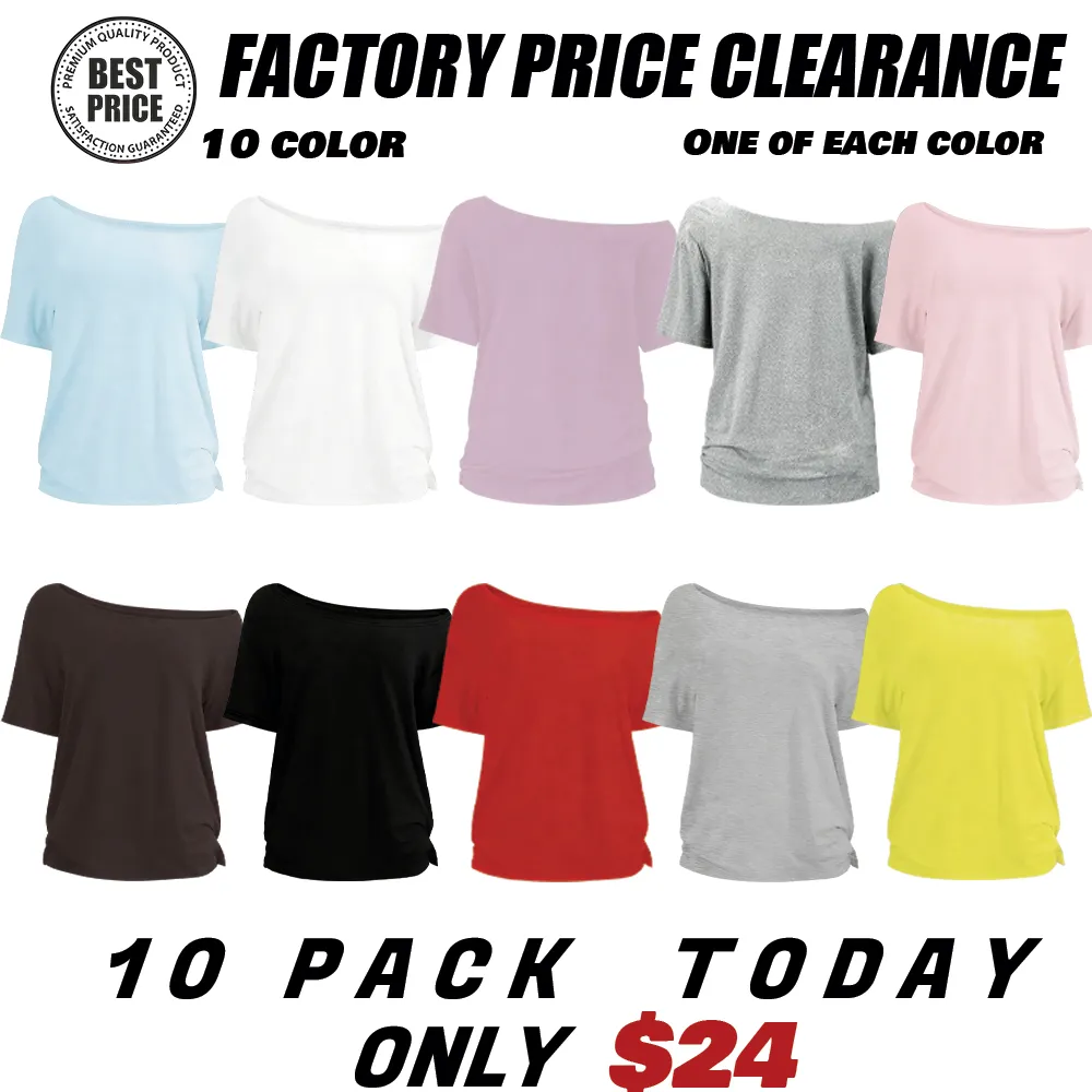 🔥 Women's Off-Shoulder Solid Color Tee | Casual Basic Short Sleeve T-Shirt