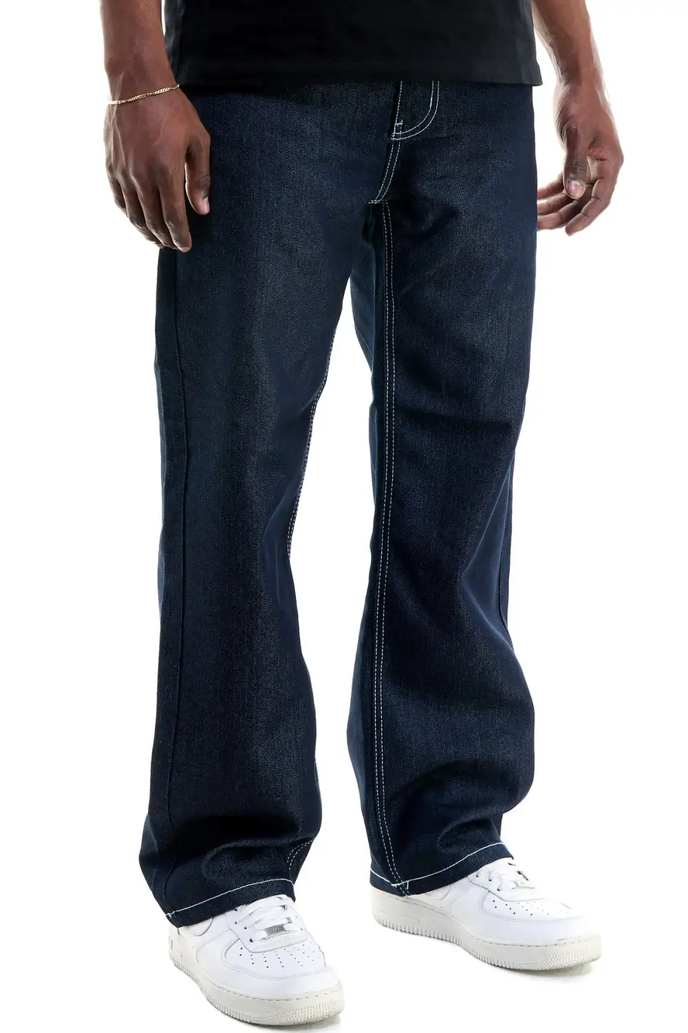 Men's Streetwear Raw Hem Stretch Relaxed Jeans