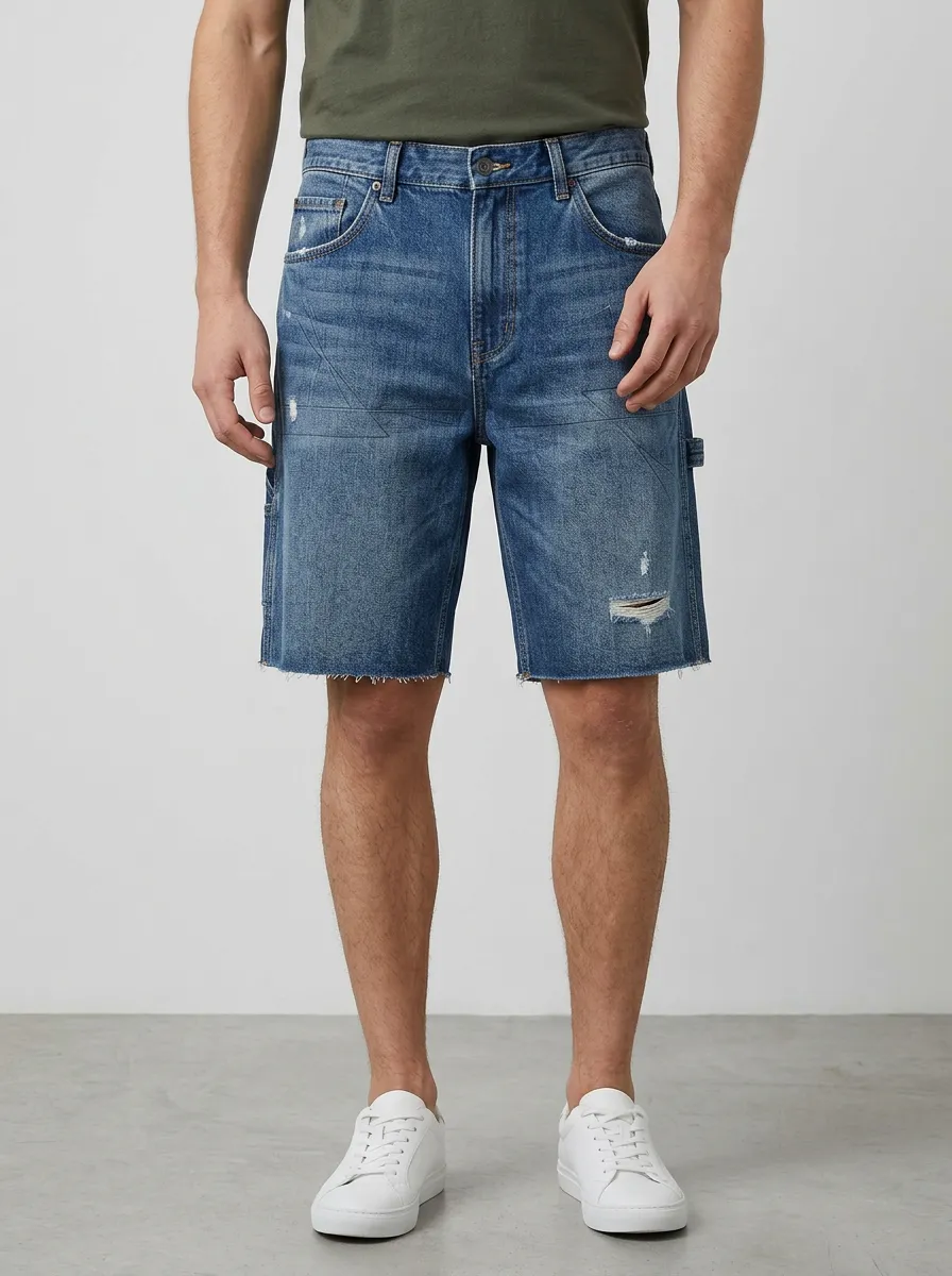 Men's Practical Distressed Raw Hem Street Inspired Distressed Denim Shorts