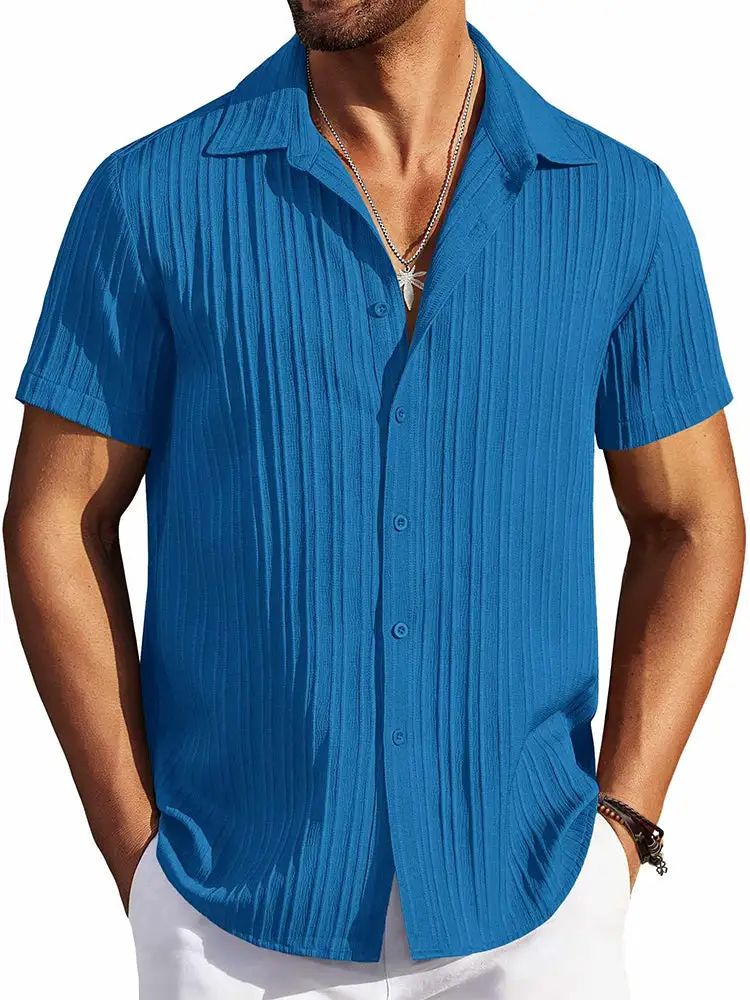 Casual Textured Summer Short Sleeve Beach Shirt