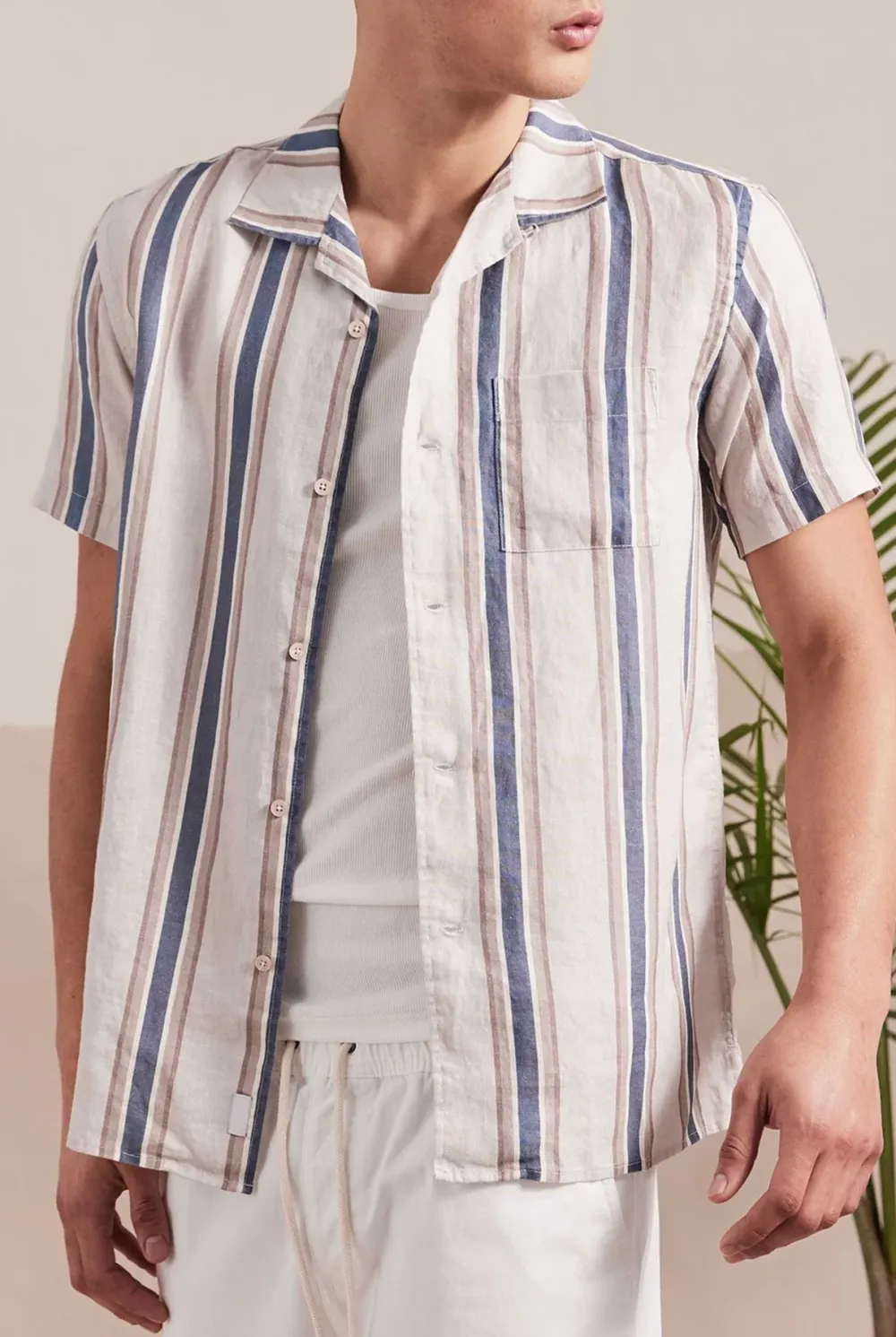 Natural Striped Short Sleeve Shirt