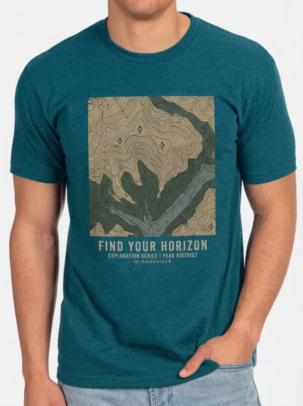 Men's Hiking Explorer Peak District Topographic Map Printed T-shirt