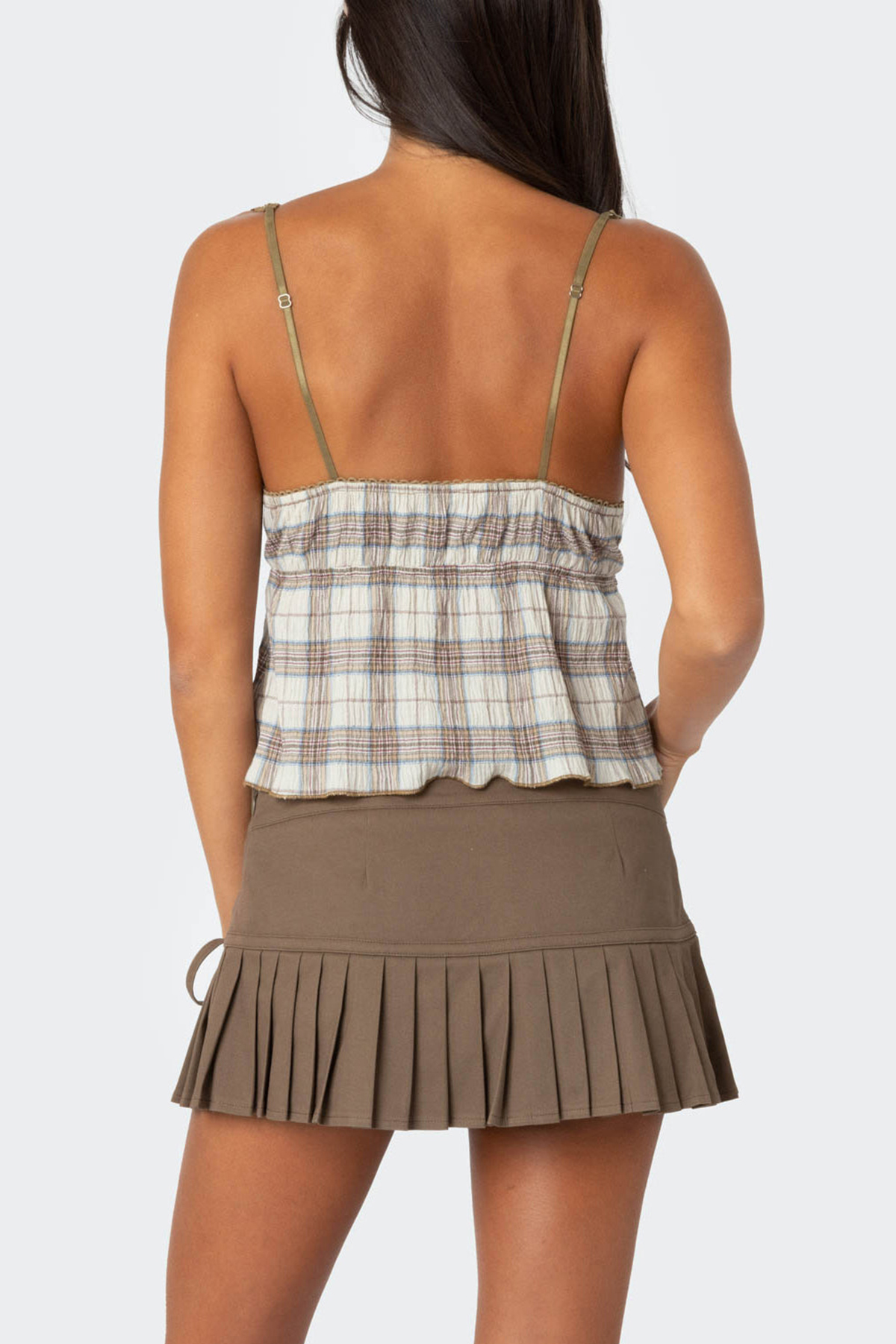 Plaid Lace Trim Tank Top