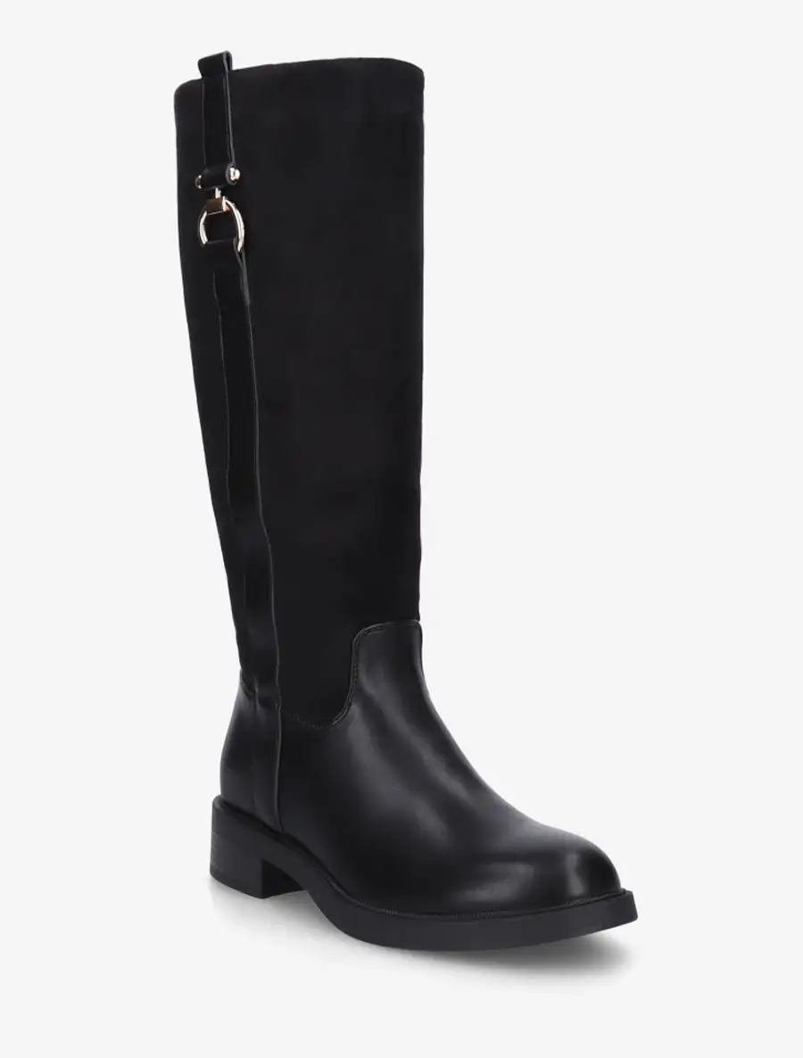 Riding Buckle Detail Block Heel Faux Suede Knee High Boots