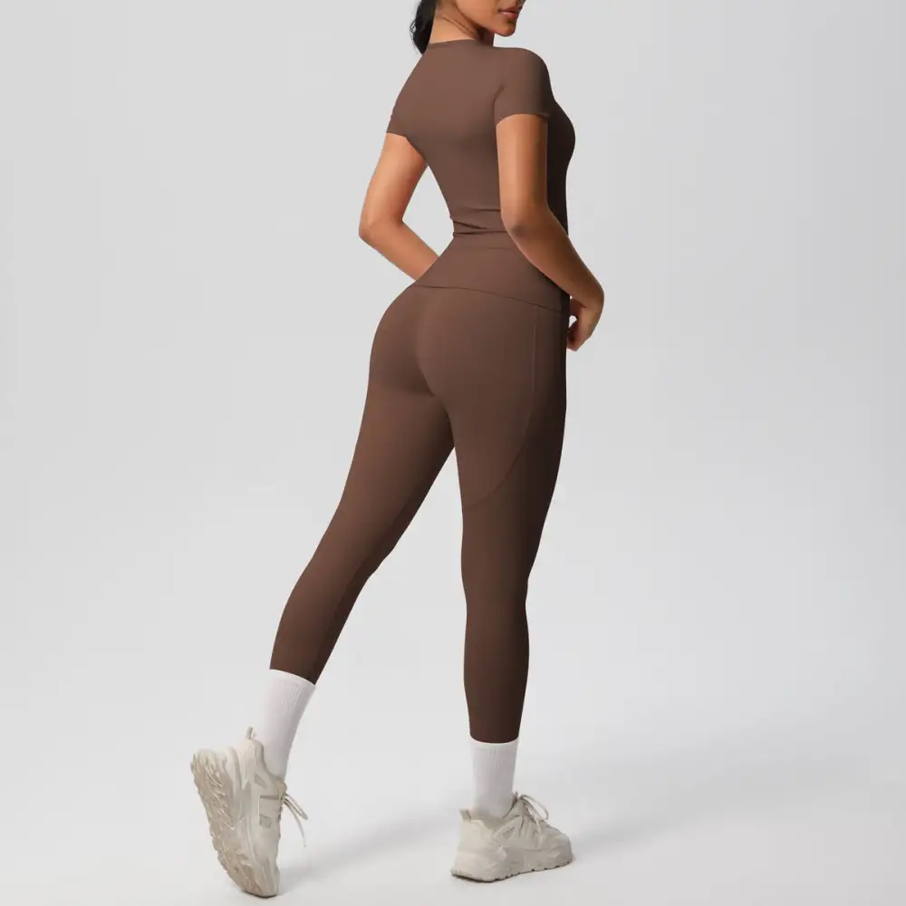 Short-Sleeve High-Waist Top, Leggings and Shorts Active Set