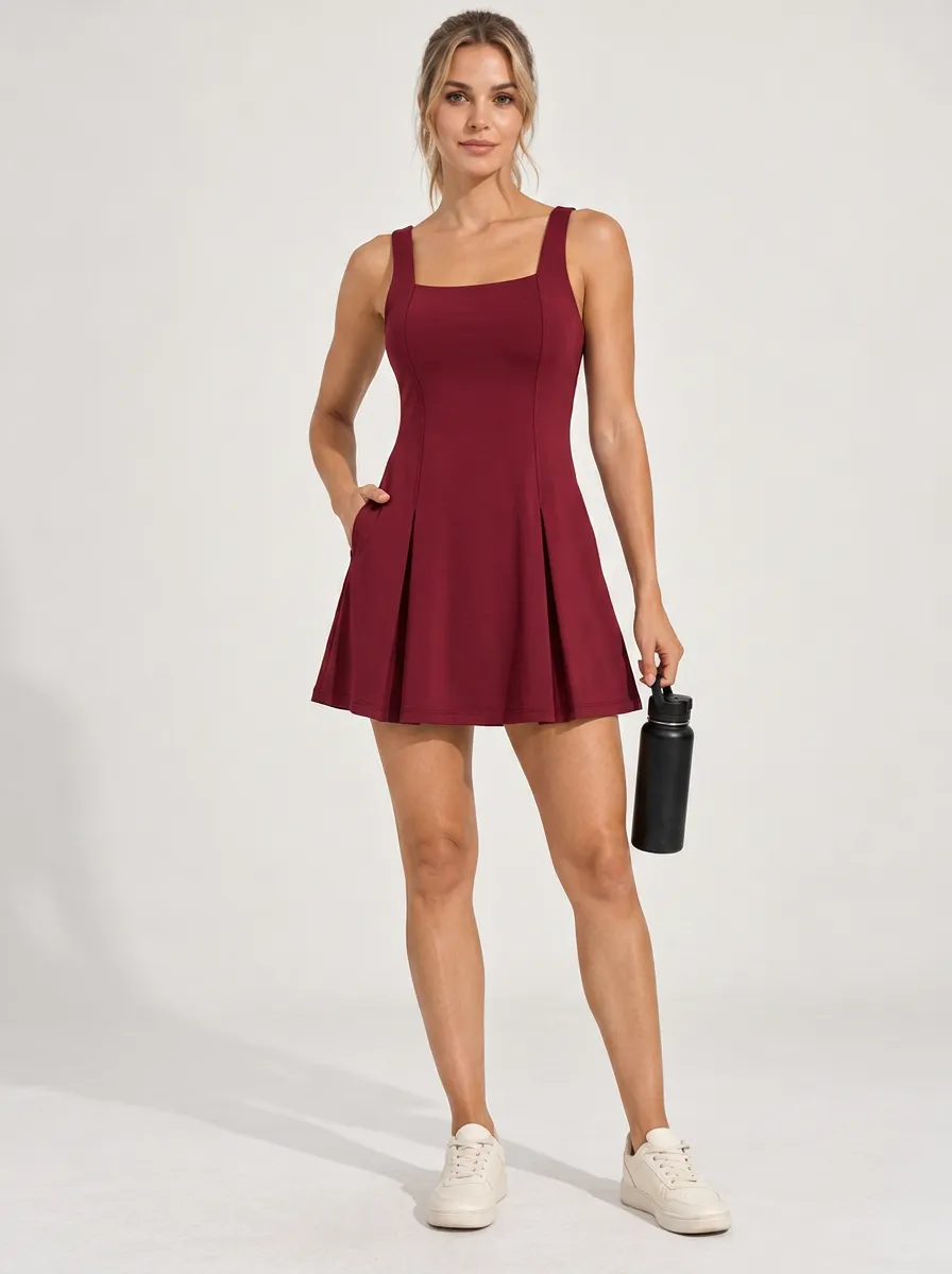 Women's Pleated Relaxed Performance Sleeveless Athletic Dress