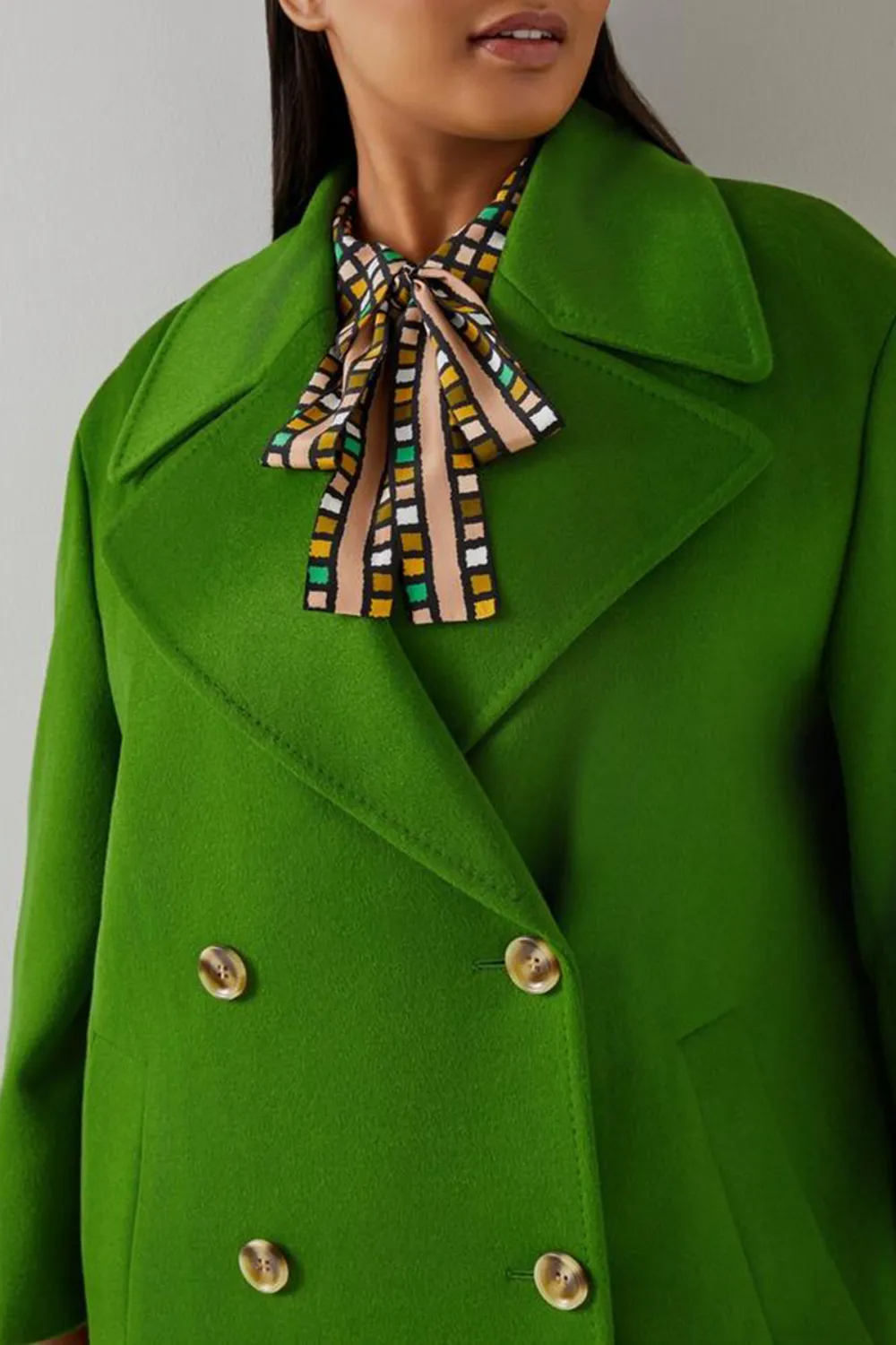 Green Double Breasted Long Wool Coat