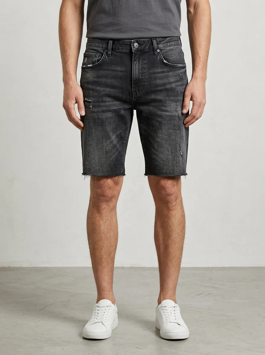 Men's Minimal Distressed Raw Hem Street Inspired Distressed Denim Shorts