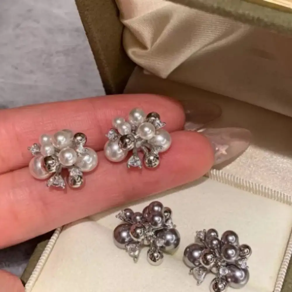 Classic Pearl Cluster Stud Earrings
