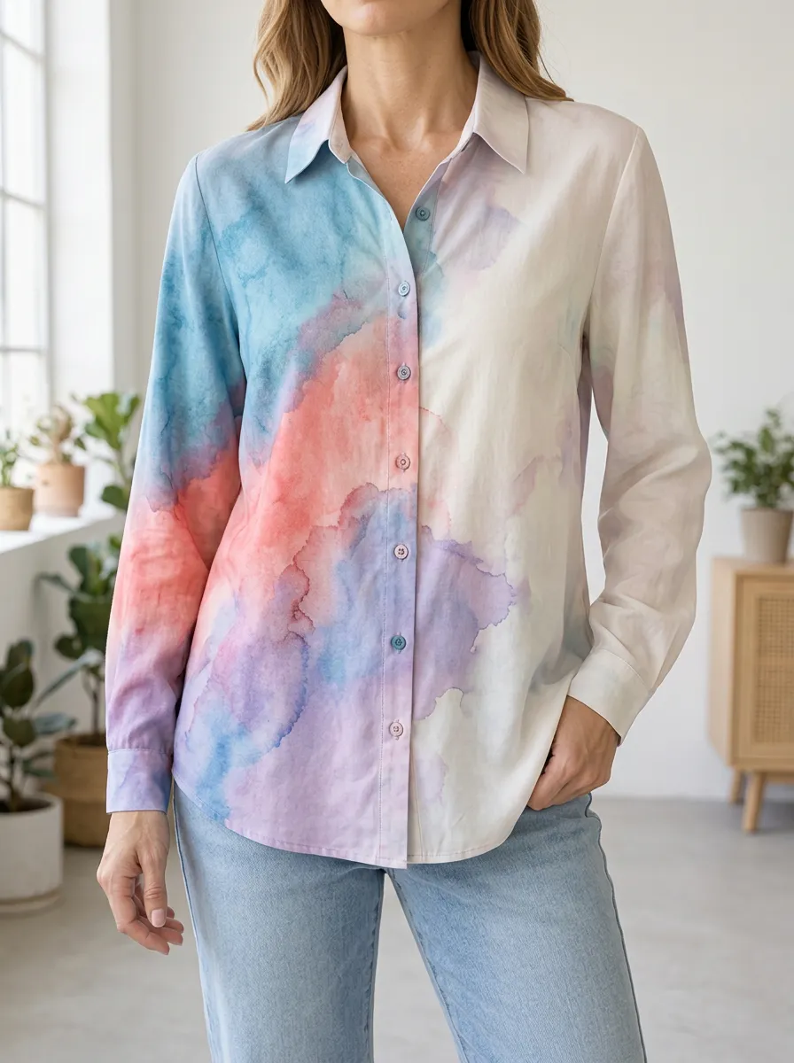 Women's Artistic Watercolor Abstract Printed Shirt