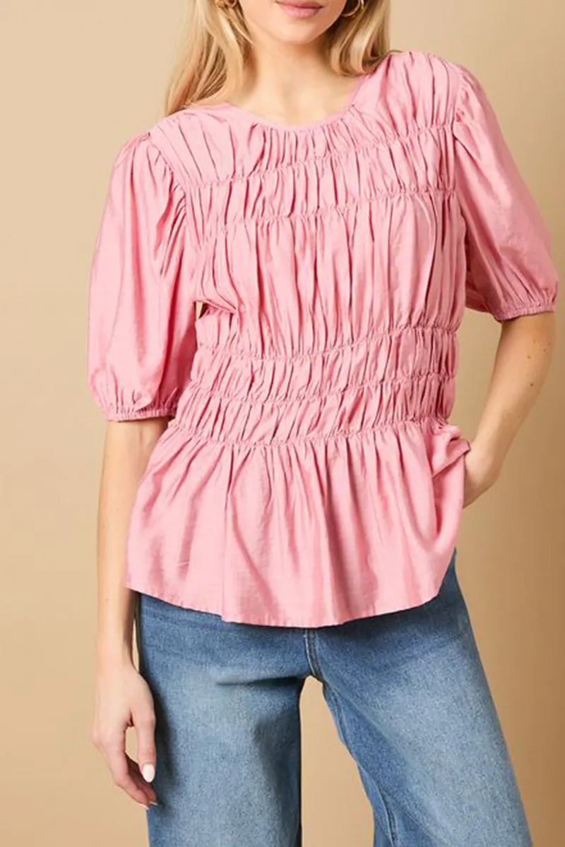 Casual Style Bodice Puff Sleeve Top