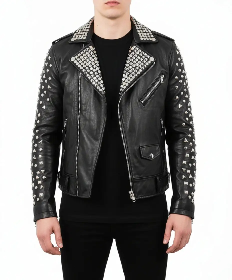 Cowhide Biker Motorcycle Studded Jacket