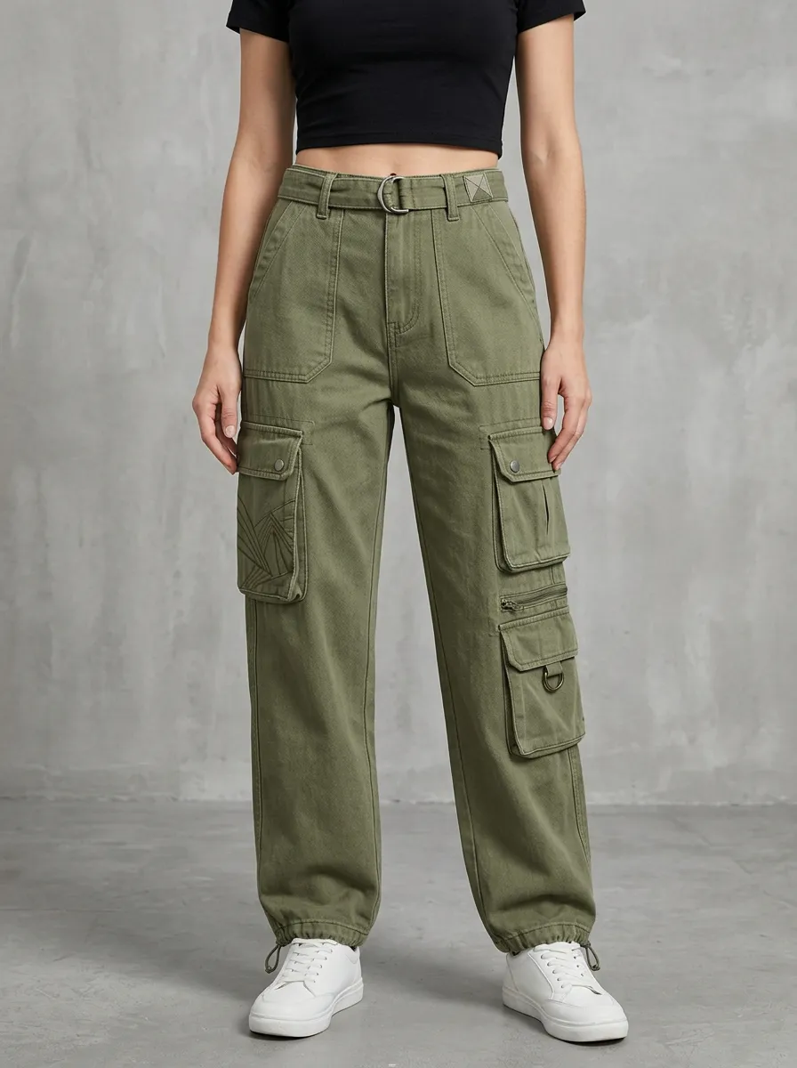 Core Geometric Pattern Multi Pocket Utility Look Women's Multi Pocket Cargo Pants