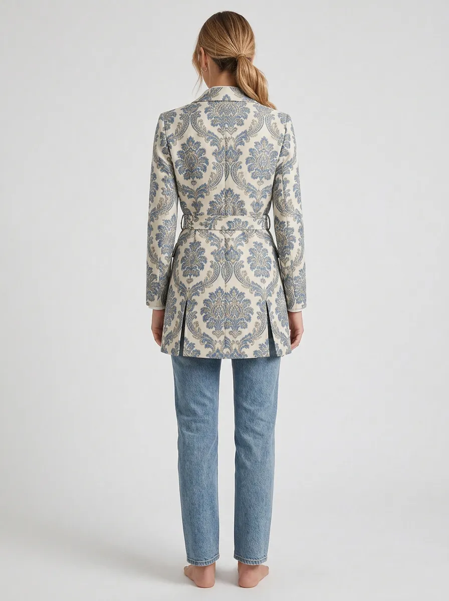 Women's Vintage Floral Damask Pattern Printed Blazer Jacket