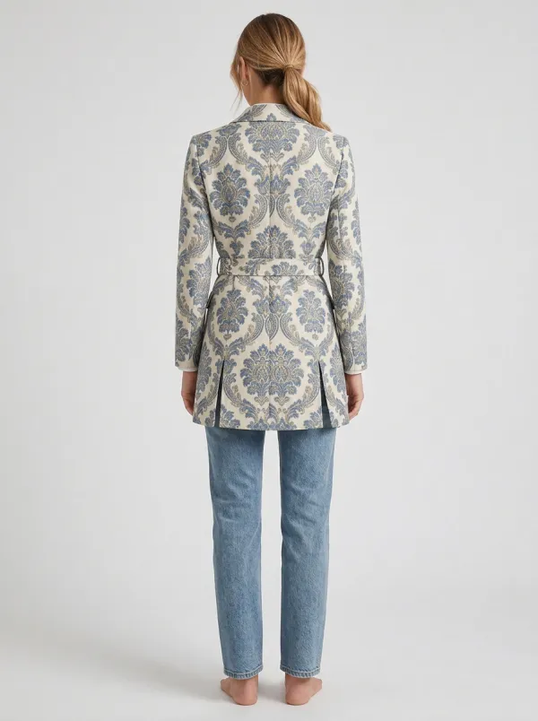 Women's Vintage Floral Damask Pattern Printed Blazer Jacket