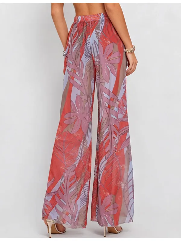 Elastic Waist Wide Leg Sheer Pants