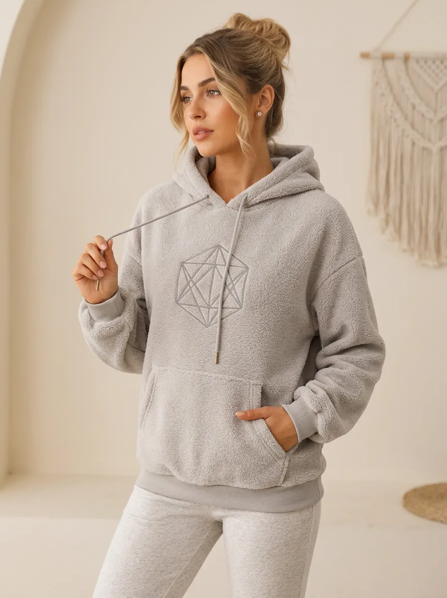 Women's Geometric Shape Minimalist Printed Sherpa Hoodie