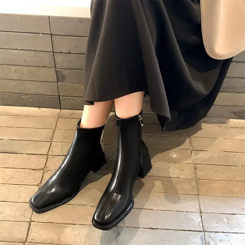 Leather Loafer Square-Toe Ankle Boots