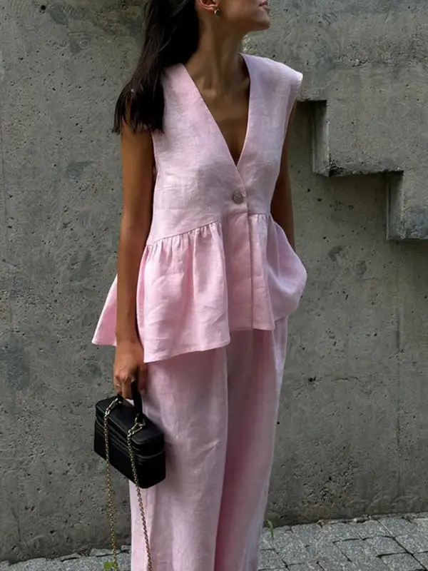 Relaxed Panel Detail Sleeveless Vest And Pants Set