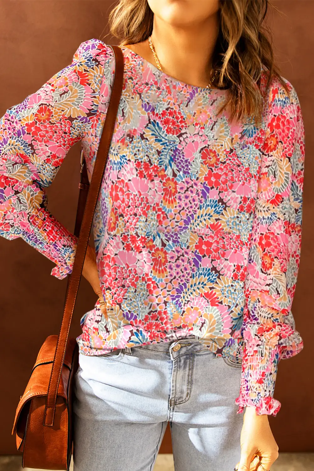 Layered Soft Floral V-Neck Blouse