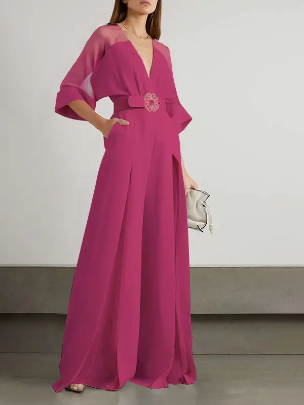 Effen Kleur Split Front Contrasterende Gebonden Taille Hoog