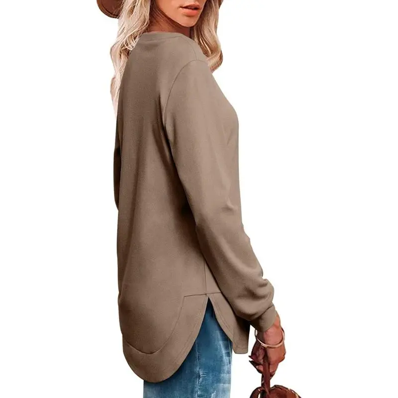 Women's Sweatshirt Crewneck Long Sleeve Shirts High Low Tops Curved Hem