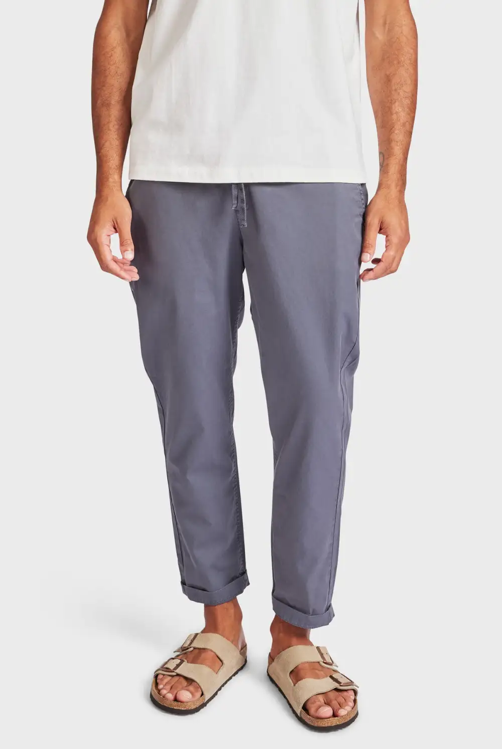 Ice Grey Elastic Waist Slim Chino Pant