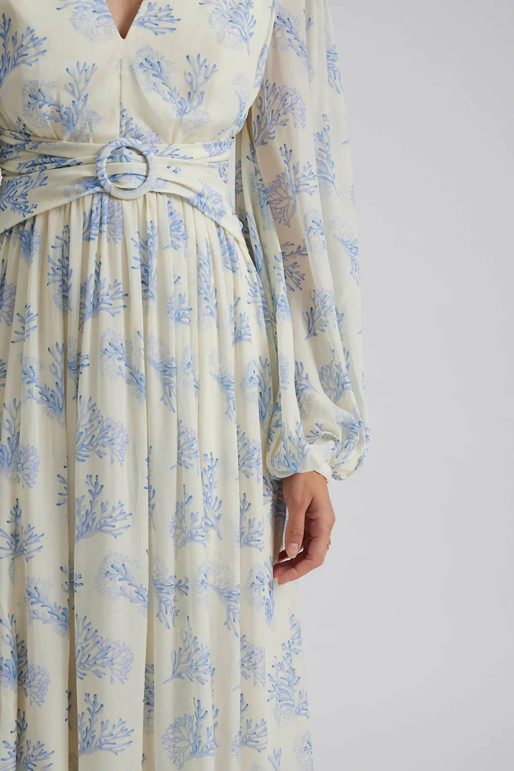 V Neck Floral Print Chiffon Maxi Dress