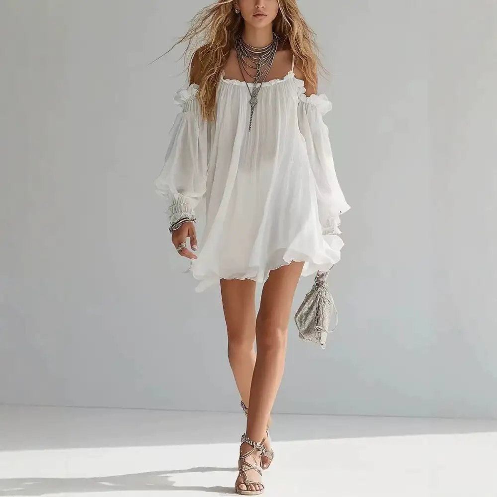 Off Shoulder Chiffon Casual Dress