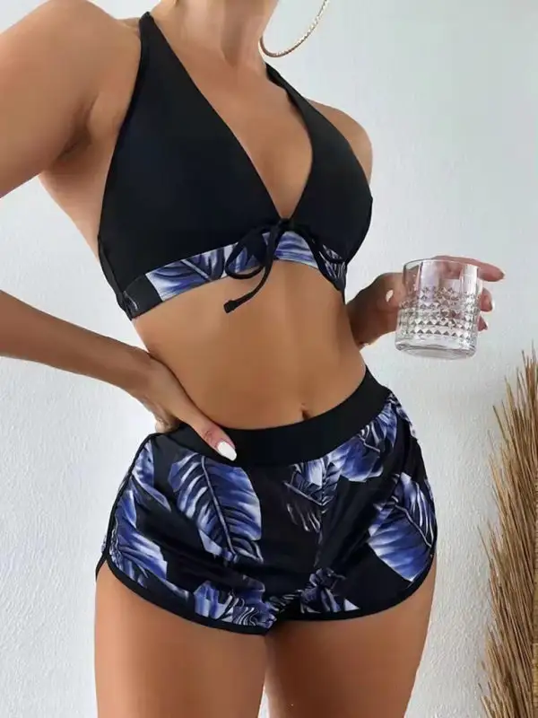 Multi Printed Layered Bikini Swim Set