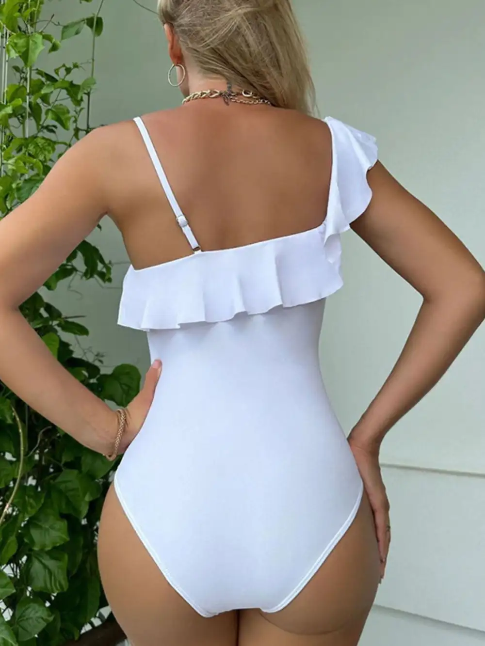 Asymmetrical Ruffled One Piece Swimsuit