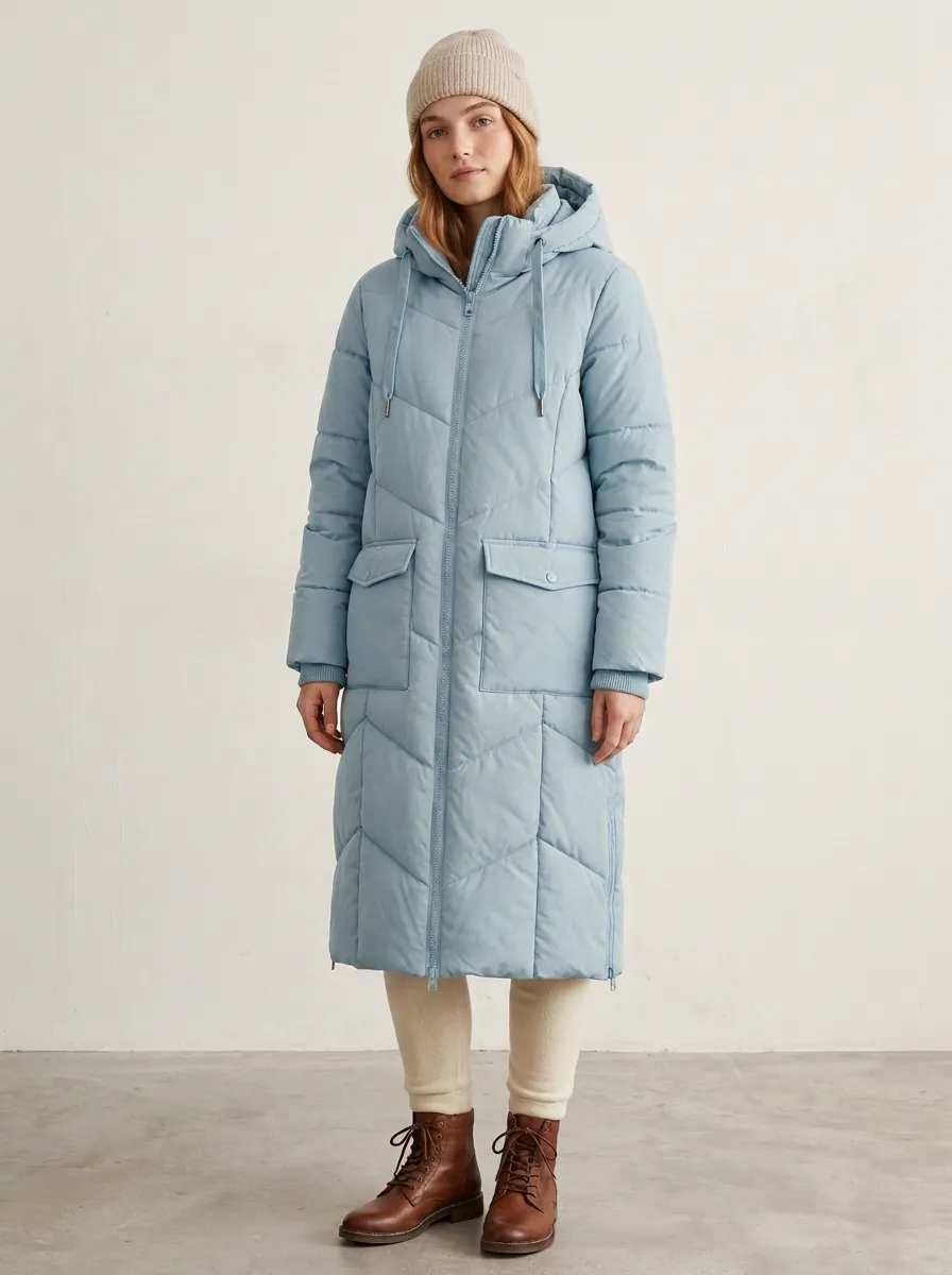 Cozy Quilted Padded Long Hooded Coat
