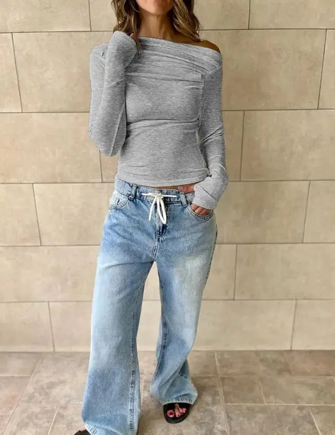 Studio Cotton Blend Ruched Long Sleeve Shirt